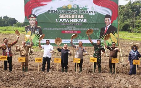 Di Atas Lahan Tidur Seluas 1.6 Ha, Polresta Sleman Lakukan Penanaman Jagung 