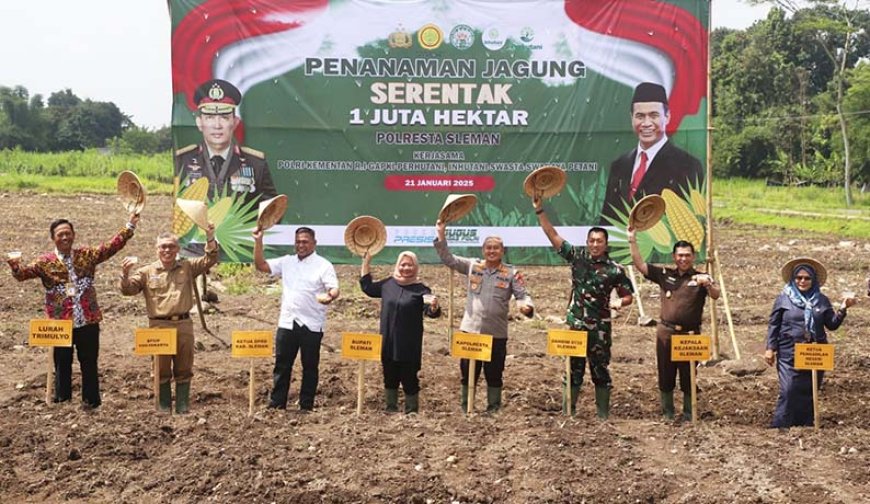 Di Atas Lahan Tidur Seluas 1.6 Ha, Polresta Sleman Lakukan Penanaman Jagung 