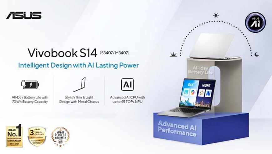 Laptop AI Modern ASUS Vivobook S14, Desain Tipis, Tangguh dan Ditenagai "Hardware Powerful"