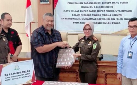 Kejari Kulonprogo Serahkan Rp 1,44 Miliar Hasil Sitaan Kasus Korupsi