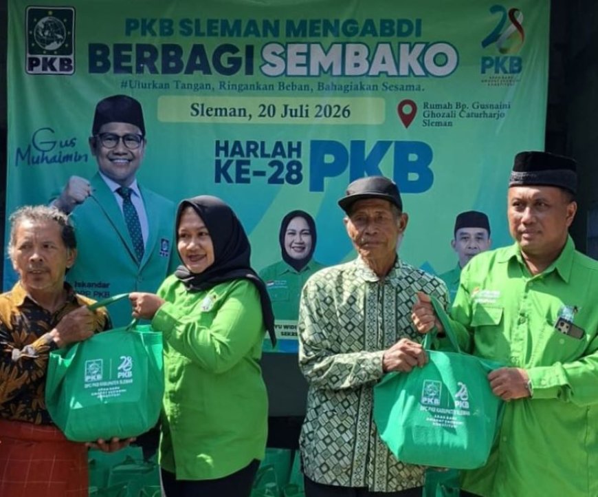 Peringati Harlah ke-28, PKB Sleman Salurkan Sembako untuk Keluarga Desil 1